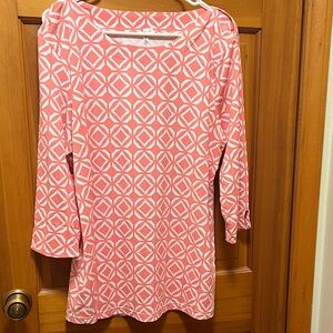 Lulu-B Pink and White Geometric Long Sleeve Top